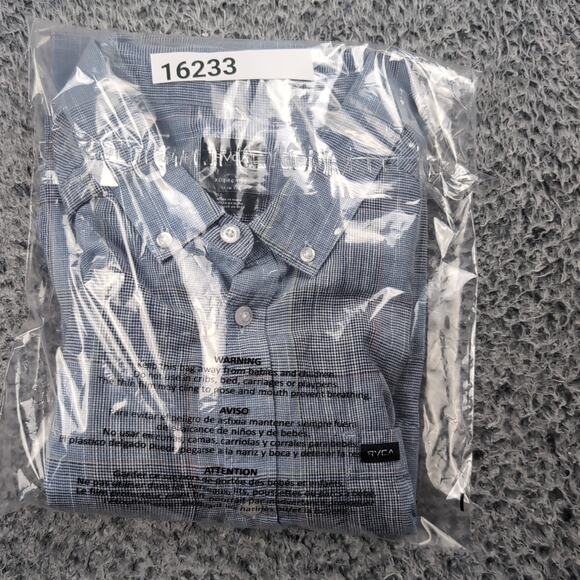 RVCA Shirt Men Extra Large Blue Linen Blend Plaid Button Up Short Sleeve Skater - Picture 7 of 7